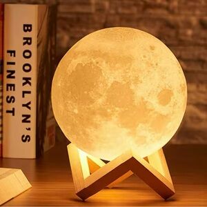 Lunar Glow Lamp with Wooden Base